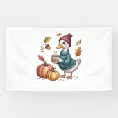 Gezellige Pompoen Koffie Goose Herfst Art Spandoek (Horizontaal)