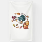 Gezellige Pompoen Koffie Goose Herfst Art Spandoek (Verticaal)