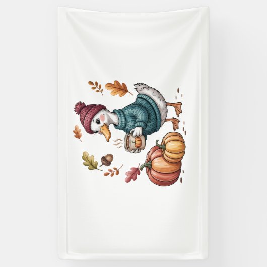 Gezellige Pompoen Koffie Goose Herfst Art Spandoek (Verticaal)