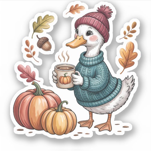Gezellige Pompoen Koffie Goose Herfst Art Sticker (Voorkant)