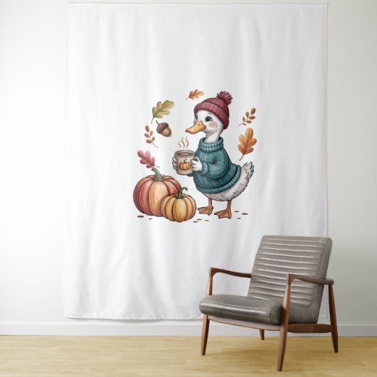 Gezellige Pompoen Koffie Goose Herfst Art Wandkleed (In situ)