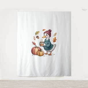 Gezellige Pompoen Koffie Goose Herfst Art Wandkleed