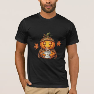Gezellige Pompoen met Koffie en Geruite Sjaal T-shirt