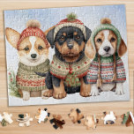 Gezellige Puppy Dog Feestelijke Schattigee Puppies Legpuzzel<br><div class="desc">Op zoek naar een leuke en boeiende activiteit om te delen met uw familie dit vakantieseizoen? Kijk niet verder dan onze puzzel collectie met speelse schattige puppies gekleed in wintergebreide truien! Als hondenliefhebber, zult u de verscheidenheid van puppyhonden aanbidden van een schattige corgi, daschund dog, rottweiler pup, Franse bulldog, golden...</div>