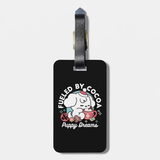 Gezellige Puppy Dromen - Warme Chocolade en Kerstm Bagagelabel (Achterkant verticaal)