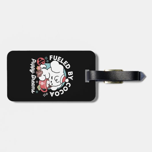 Gezellige Puppy Dromen - Warme Chocolade en Kerstm Bagagelabel (Achterkant horizontaal)