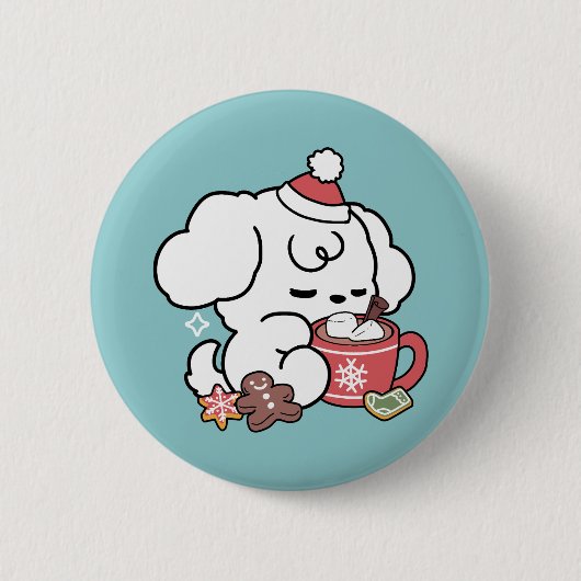Gezellige Puppy Dromen - Warme Chocolade en Kerstm Ronde Button 5,7 Cm (Voorkant)