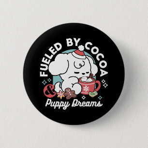 Gezellige Puppy Dromen - Warme Chocolade en Kerstm Ronde Button 5,7 Cm