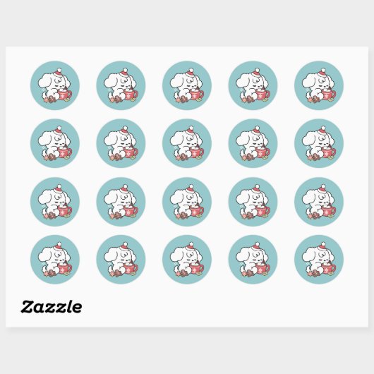 Gezellige Puppy Dromen - Warme Chocolade en Kerstm Ronde Sticker (Vel)