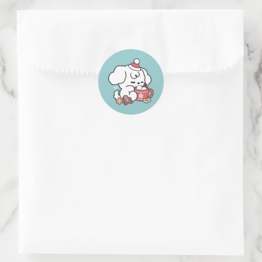 Gezellige Puppy Dromen - Warme Chocolade en Kerstm Ronde Sticker (Tas)