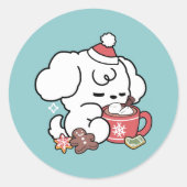 Gezellige Puppy Dromen - Warme Chocolade en Kerstm Ronde Sticker (Voorkant)