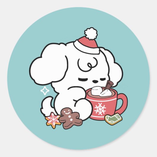 Gezellige Puppy Dromen - Warme Chocolade en Kerstm Ronde Sticker (Voorkant)