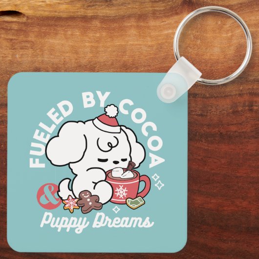 Gezellige Puppy Dromen - Warme Chocolade en Kerstm Sleutelhanger (Achterkant)