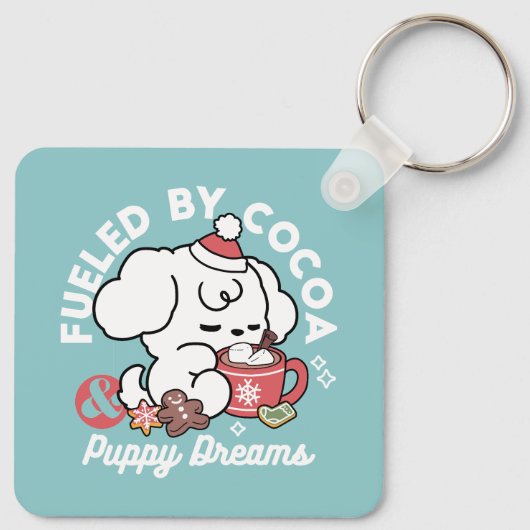 Gezellige Puppy Dromen - Warme Chocolade en Kerstm Sleutelhanger (Achterkant)