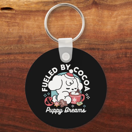 Gezellige Puppy Dromen - Warme Chocolade en Kerstm Sleutelhanger (Achterkant)