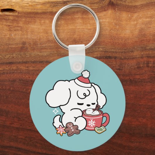 Gezellige Puppy Dromen - Warme Chocolade en Kerstm Sleutelhanger (Voorkant)