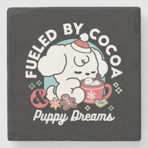 Gezellige Puppy Dromen - Warme Chocolade en Kerstm Stenen Onderzetter