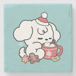 Gezellige Puppy Dromen - Warme Chocolade en Kerstm Stenen Onderzetter
