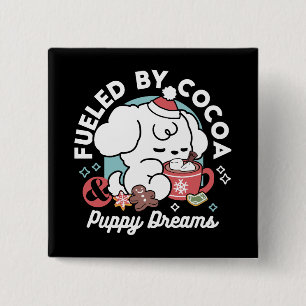 Gezellige Puppy Dromen - Warme Chocolade en Kerstm Vierkante Button 5,1 Cm