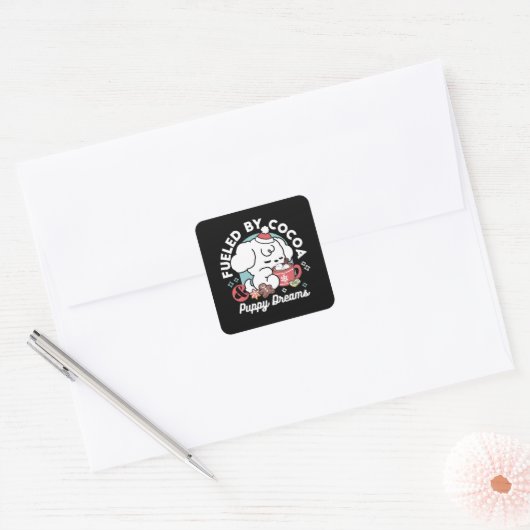 Gezellige Puppy Dromen - Warme Chocolade en Kerstm Vierkante Sticker (Envelop)