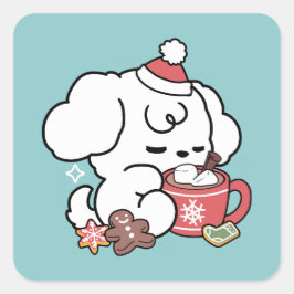 Gezellige Puppy Dromen - Warme Chocolade en Kerstm Vierkante Sticker