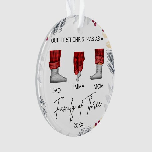 Gezellige pyjama onze eerste kerstfamilie van drie ornament (voorkant)