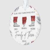 Gezellige pyjama onze eerste kerstfamilie van drie ornament (voorkant)