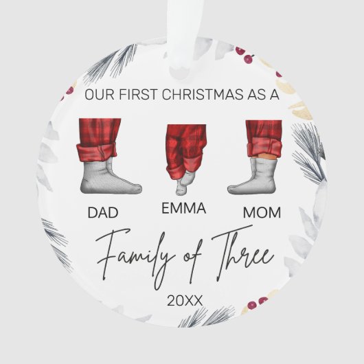 Gezellige pyjama onze eerste kerstfamilie van drie ornament (voorkant)