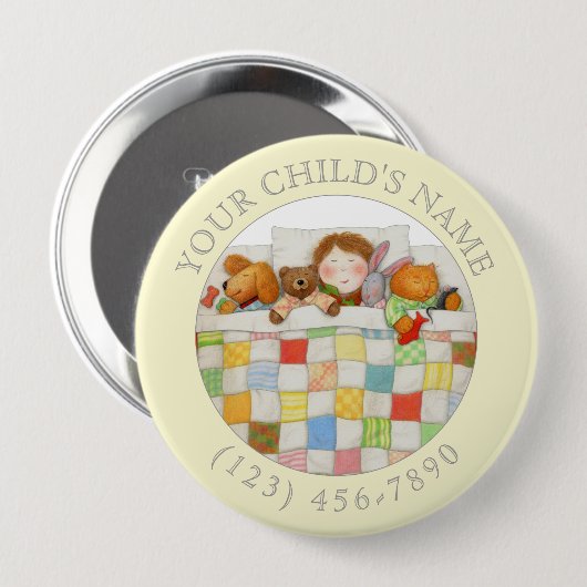 GEZELLIGE QUILT Child ID Button - Geel (Voorkant /achterkant)
