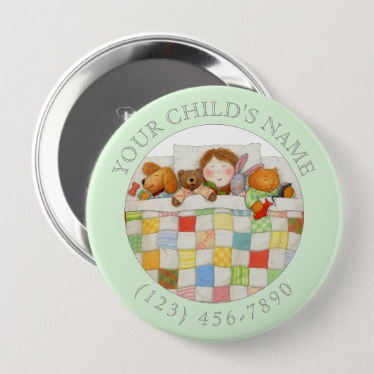 GEZELLIGE QUILT Child ID Button - Groen (Voorkant /achterkant)
