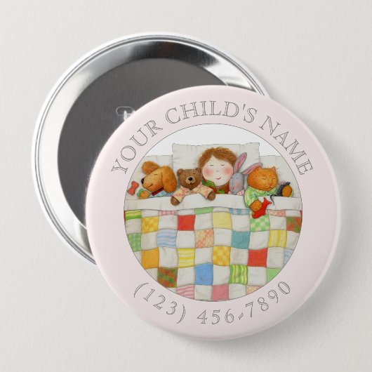 GEZELLIGE QUILT Kind ID Button - Roze (Voorkant /achterkant)