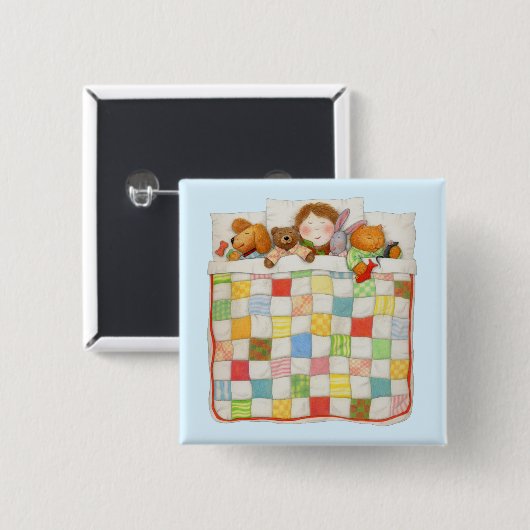 GEZELLIGE QUILT Vierkante Button Pin - Blauw (Voorkant /achterkant)