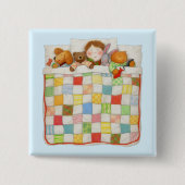 GEZELLIGE QUILT Vierkante Button Pin - Blauw (Voorkant)