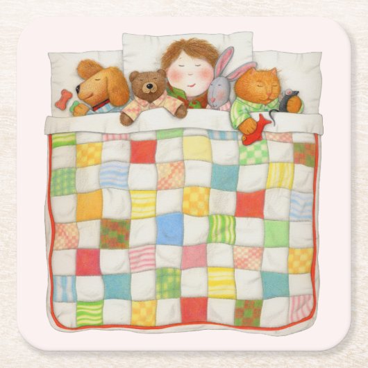 GEZELLIGE QUILT vierkante papieren Onderzetters -  (Voorkant)