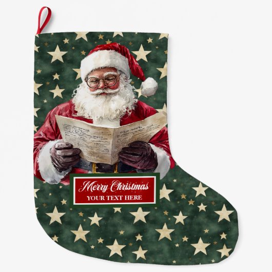 Gezellige Red Green Santa Stocking met Jouw naam P Grote Kerstsok (Voorkant)