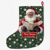 Gezellige Red Green Santa Stocking met Jouw naam P Grote Kerstsok (Achterkant)