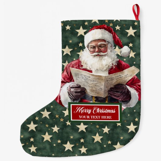 Gezellige Red Green Santa Stocking met Jouw naam P Grote Kerstsok (Achterkant)