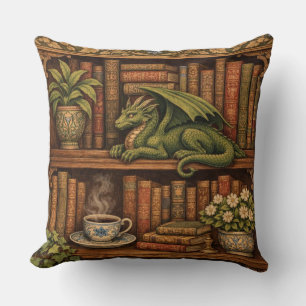 Gezellige retro-boekenplank draak koffie theeliefh kussen
