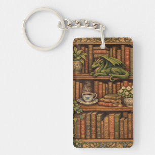 Gezellige retro-boekenplank draak koffie theeliefh sleutelhanger