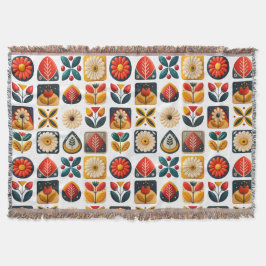 Gezellige Retro Folk Bloemen Ontwerp Deken