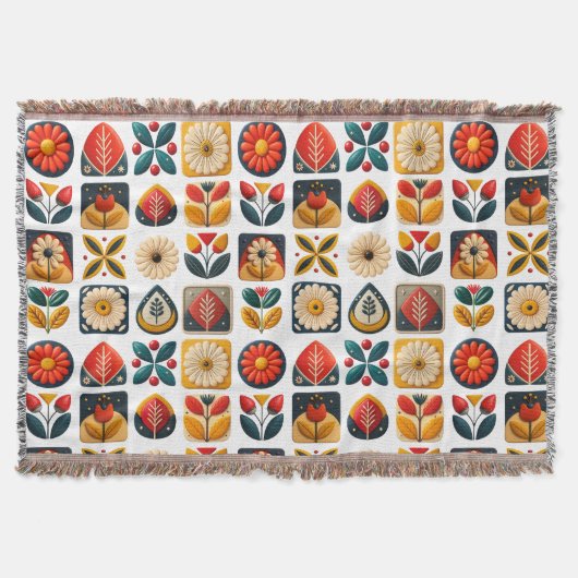 Gezellige Retro Folk Bloemen Ontwerp Deken (Voorkant)