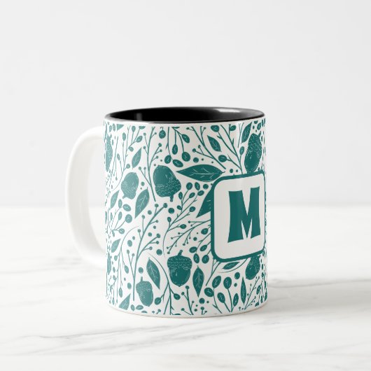 Gezellige Retro Groene Kerst Gepersonaliseerde Mon Tweekleurige Koffiemok (Voorkant links)