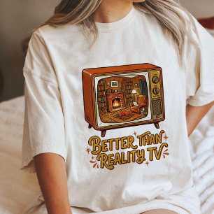 Gezellige Retro Tv Openhaard Hond Scene Tri-Blend Shirt