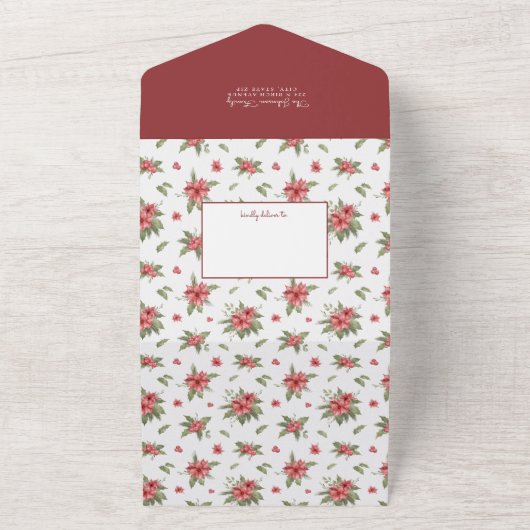 Gezellige rode blokhut in het bos | Foto kerstkaar All In One Uitnodiging (Buitenkant)