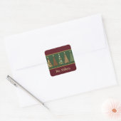 Gezellige rode en groene kerstboom vierkante sticker (Envelop)