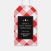Gezellige rode en witte Buffalo Plaid Kerstmis Cadeaulabel (Voorkant)