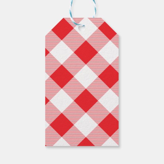 Gezellige rode en witte Buffalo Plaid Kerstmis Cadeaulabel (Achterkant)