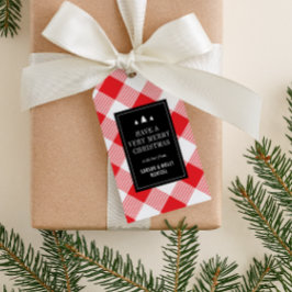 Gezellige rode en witte Buffalo Plaid Kerstmis Cadeaulabel