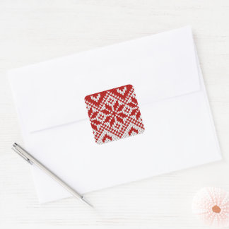 Gezellige rode en witte gebreide lelijke kersttrui vierkante sticker