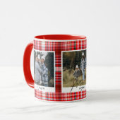 Gezellige rode en witte geruite stof Familiefoto's Mok (Voorkant links)